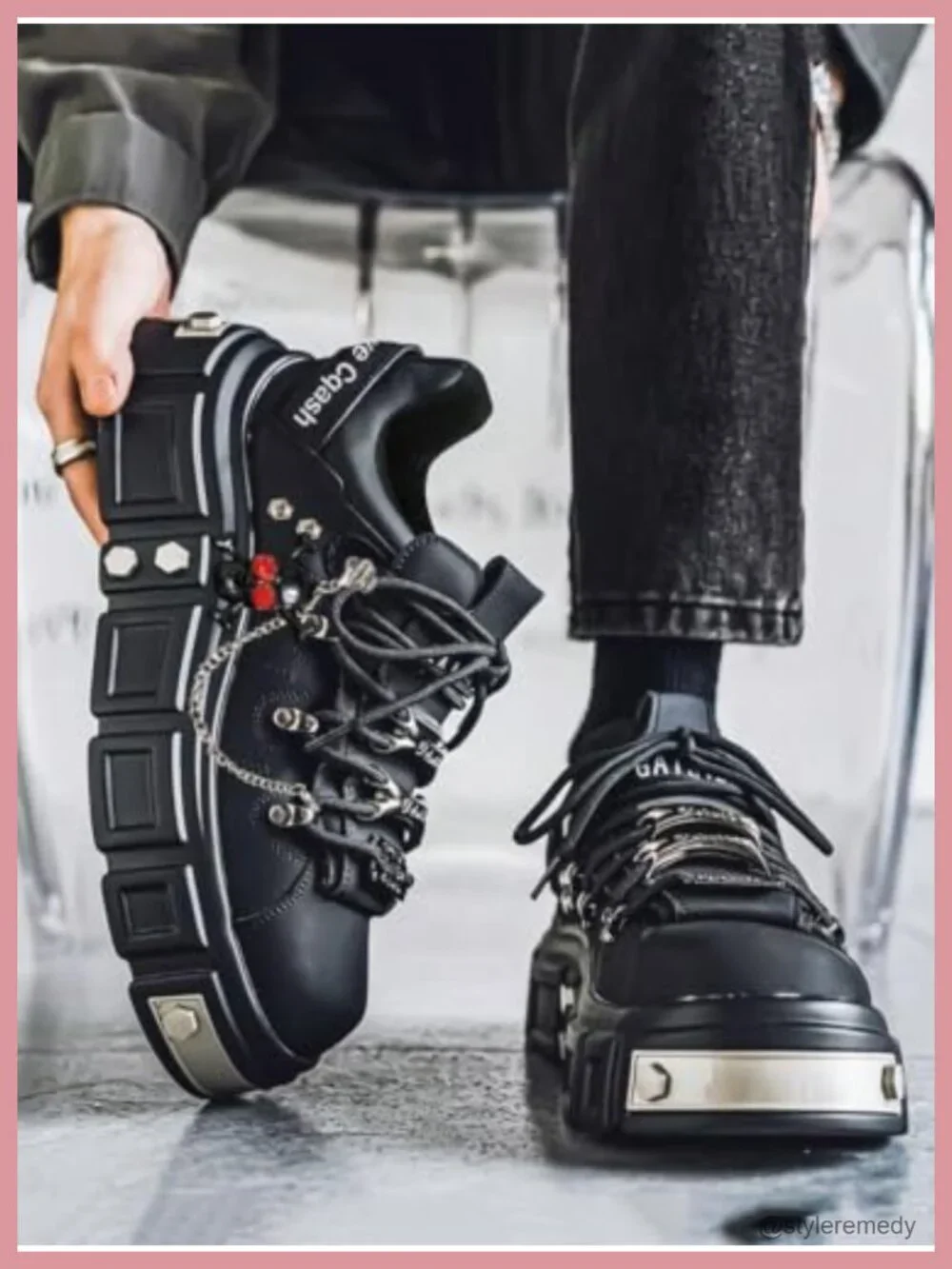 Y2K Punk Chunky Platform Lace-Up Ankle Boots with Rivets